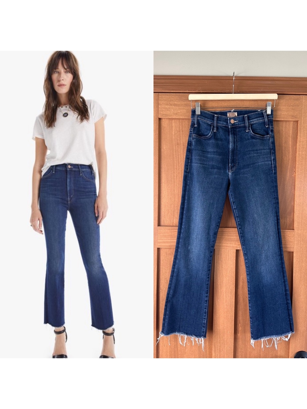 MOTHER The Hustler Ankle Fray Kick Flare Jeans in Home Movies Wash Women’s 27